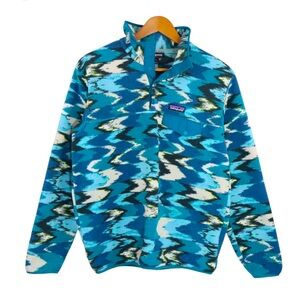 NWOT Patagonia Synchilla Fleece Trout Tales Elwha Blue Snaps Sweater Women's S